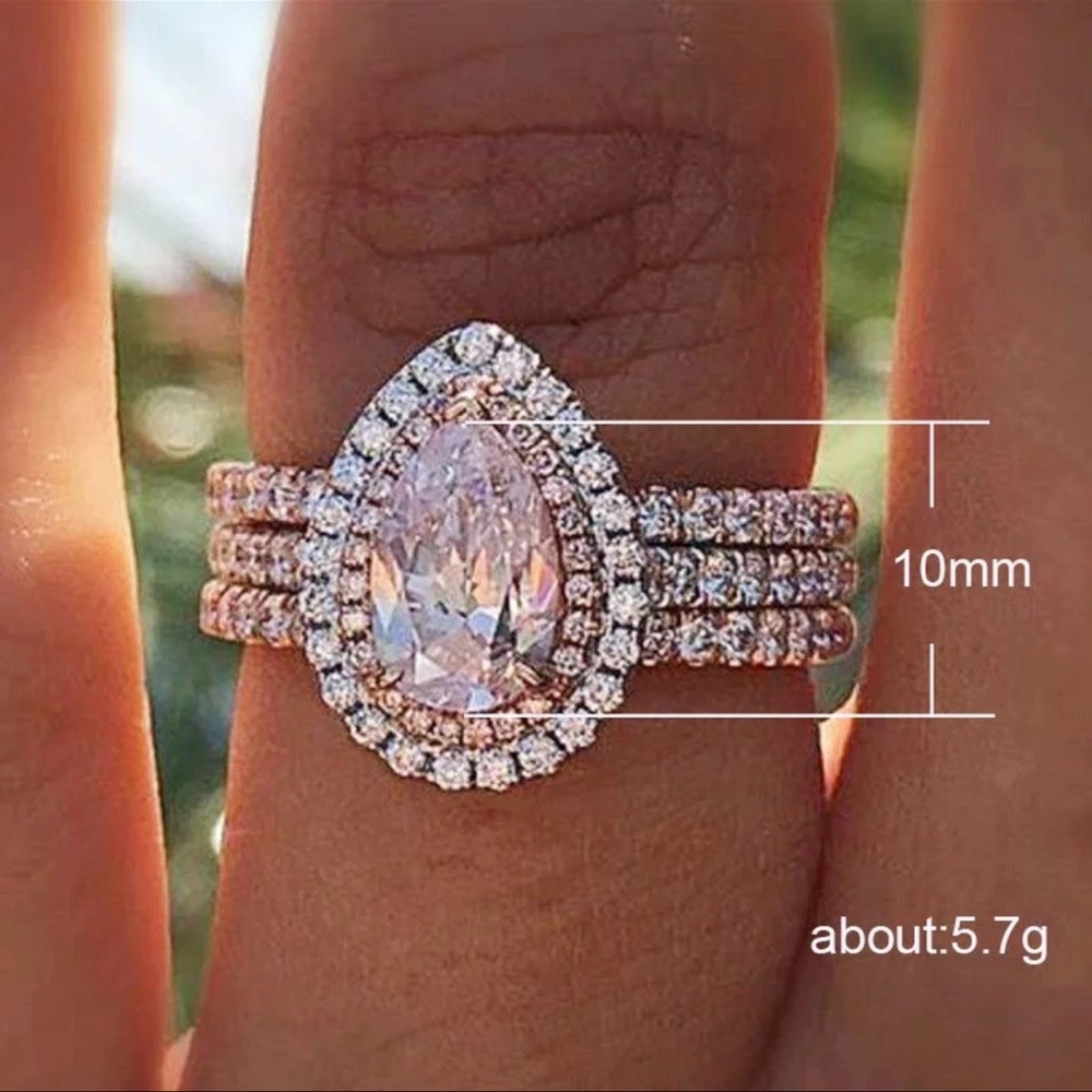 3 Layer Pink Teardrop CZ Ring - Picture 6 of 8
